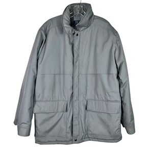 Blair Vintage Mens 1980s Gray Longline Padded Puffer Coat Hideaway Hood Large L